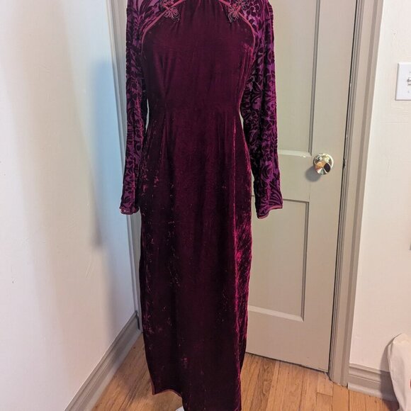 Unconventional Lace Goth Velvet Silk Chinese Dress Mandarin Cheongsam Vintage - Picture 9 of 12